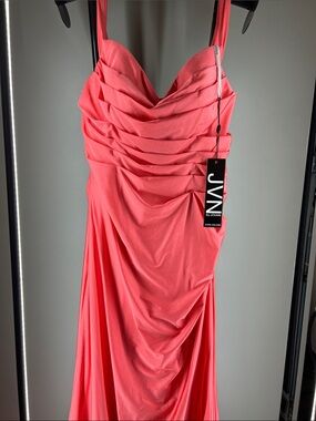 JVN by Jovani Coral-Pink Ruched Sweetheart Prom Dress